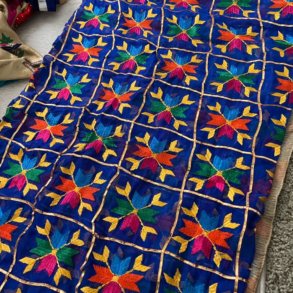 Blue multi colored phulkari - Picture 2 of 2
